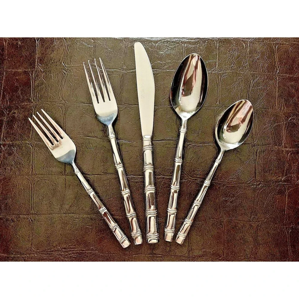 Vintage Oxford Hall Lanai Bamboo Flatware Stainless Steel 10 pc Lot Japan